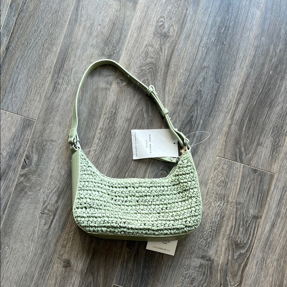 NWT ANTIK KRAFT Green Woven Shoulder Bag